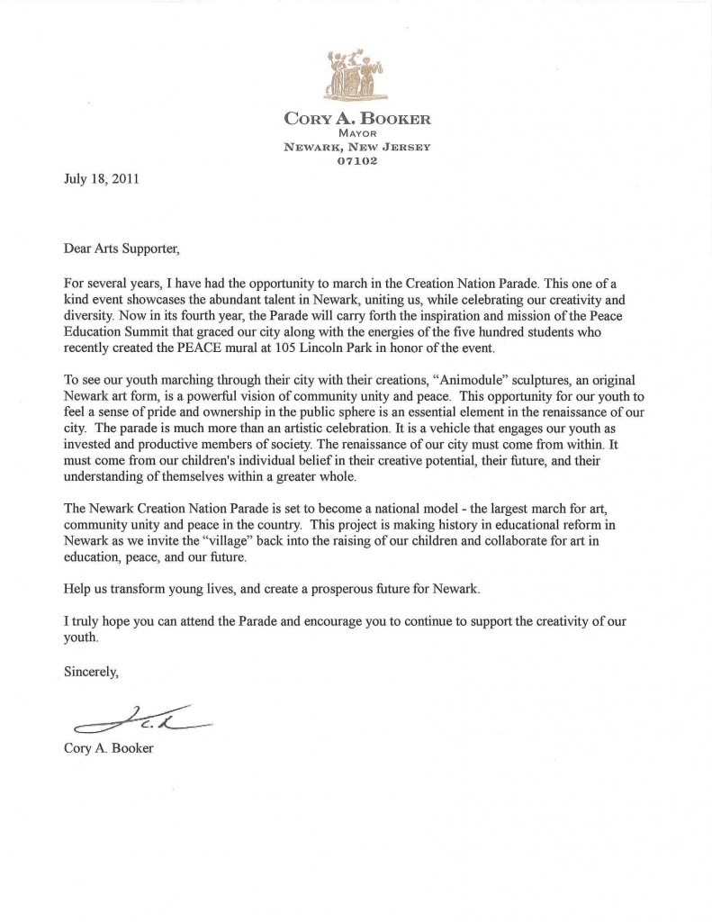 CoryBookerSupportLetteron2011